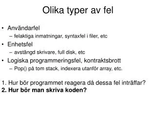 olika typer av fel