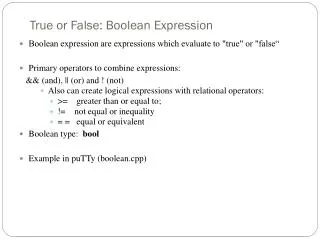 True or False: Boolean Expression