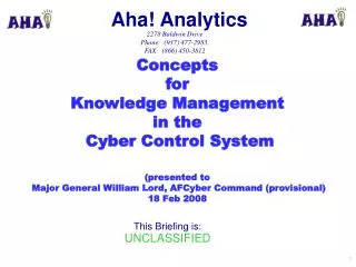 Concepts for Knowledge Management in the Cyber Control System (presented to