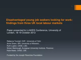 Disadvantaged young job seekers looking for work: findings from three UK local labour markets