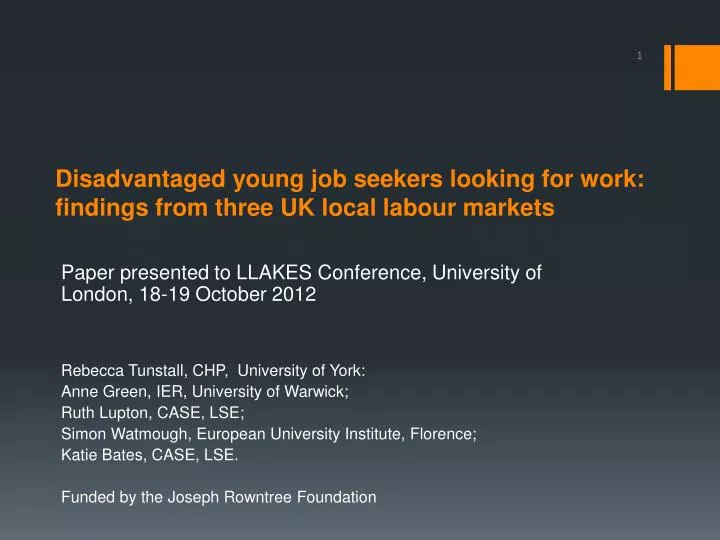 disadvantaged young job seekers looking for work findings from three uk local labour markets