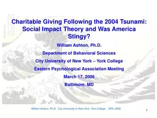 William Ashton, Ph.D. City University of New York, York College EPA, 2006