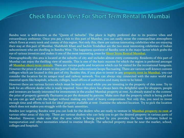 check bandra west for short term rental in mumbai