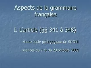 aspects de la grammaire fran aise