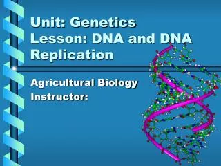 Unit: Genetics Lesson: DNA and DNA Replication