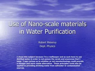 Use of Nano-scale materials in Water Purification