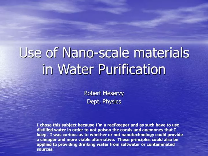use of nano scale materials in water purification