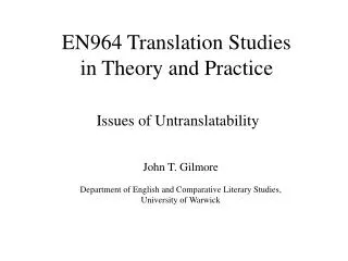 EN964 Translation Studies in Theory and Practice