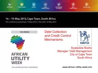 Siyabulela Bashe Manager: Debt Management City of Cape Town South Africa