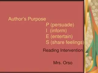 Reading Intervention Mrs. Orso