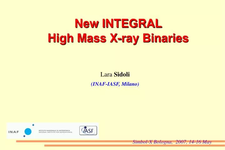 new integral high mass x ray binaries
