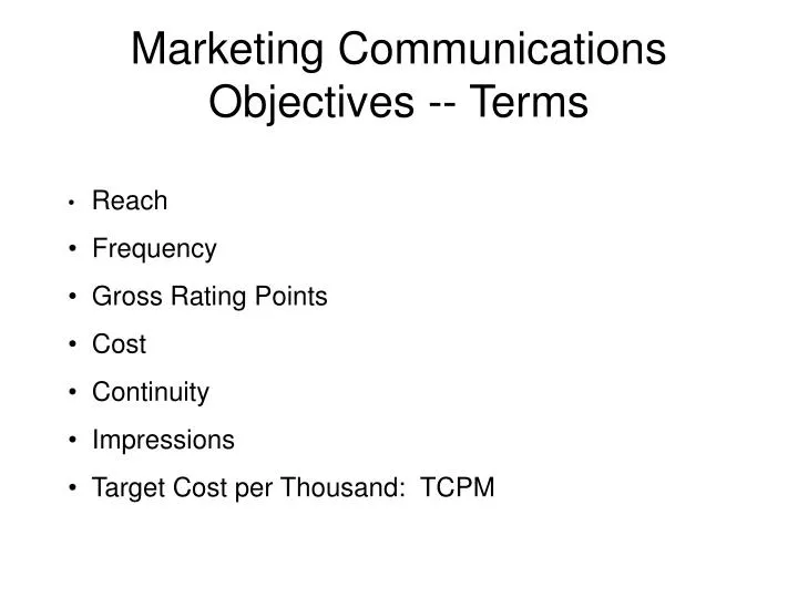 marketing communications objectives terms