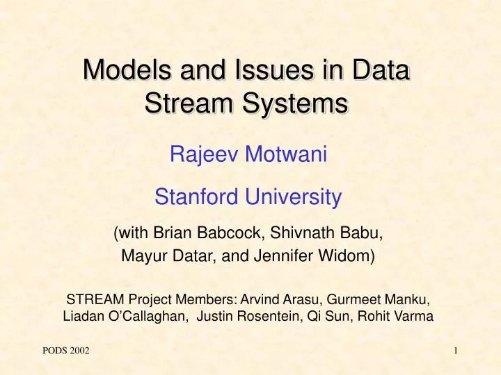 models and issues in data stream systems