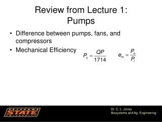 Review from Lecture 1: Pumps
