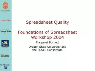 Spreadsheet Quality Foundations of Spreadsheet Workshop 2004