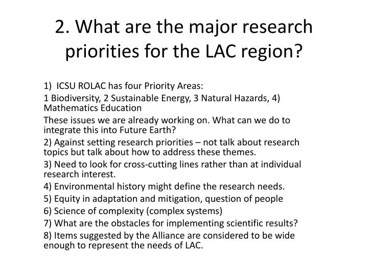 2 what are the major research priorities for the lac region