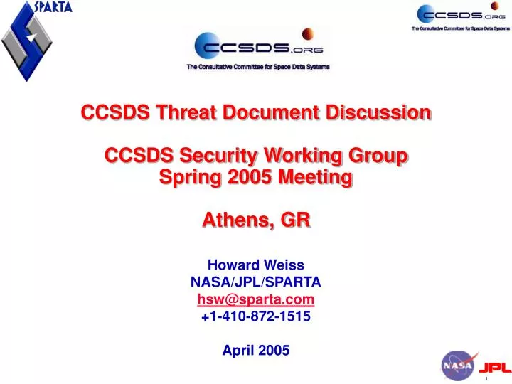ccsds threat document discussion ccsds security working group spring 2005 meeting athens gr