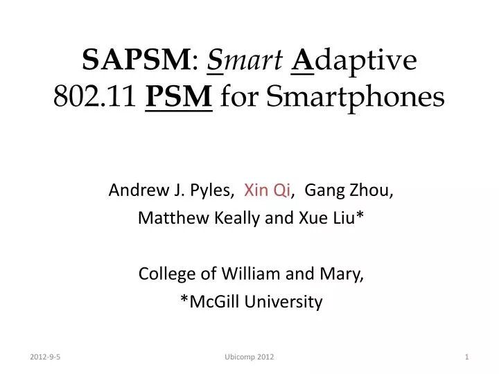sapsm s mart a daptive 802 11 psm for smartphones