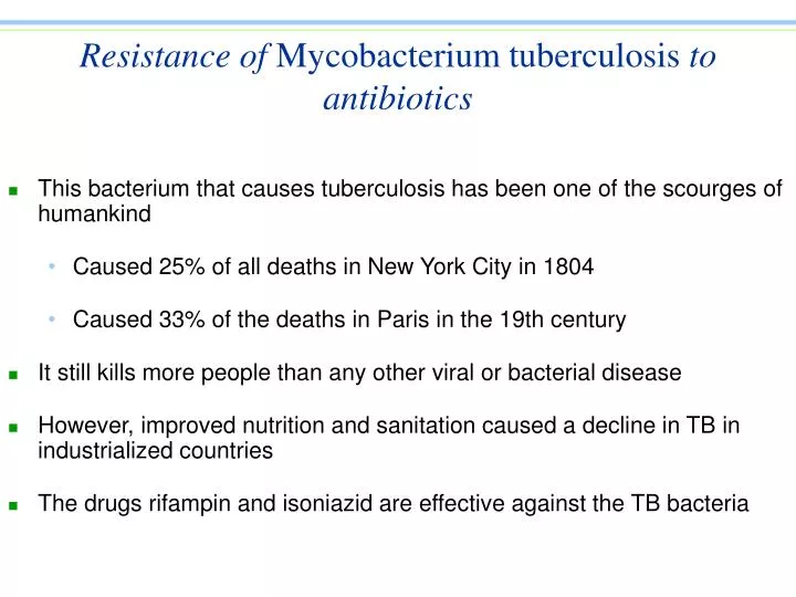 resistance of mycobacterium tuberculosis to antibiotics