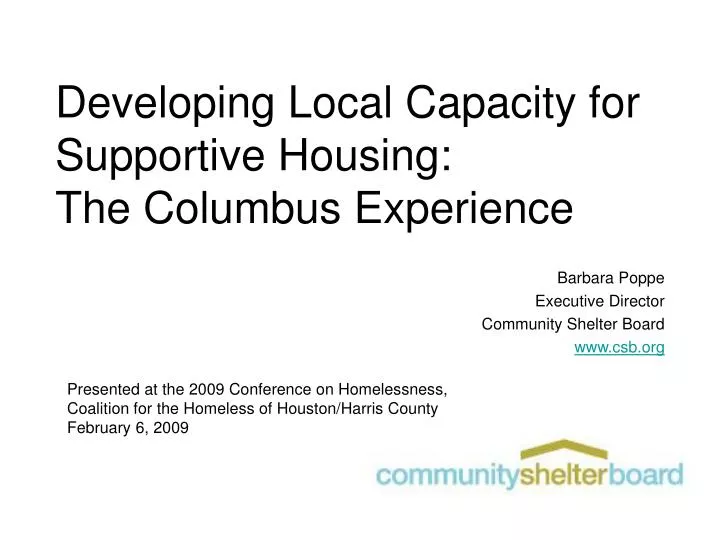 developing local capacity for supportive housing the columbus experience