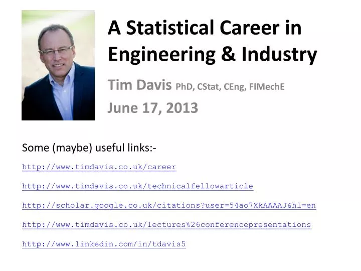 a statistical career in engineering industry