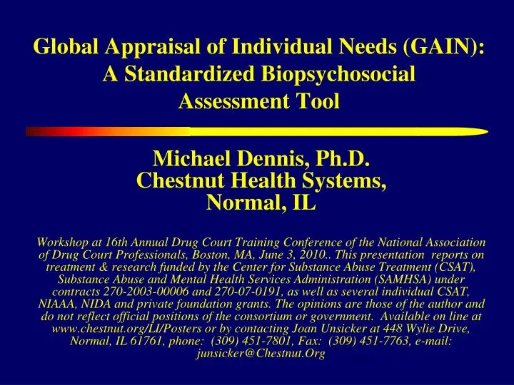 global appraisal of individual needs gain a standardized biopsychosocial assessment tool