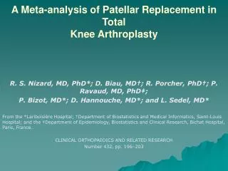 a meta analysis of patellar replacement in total knee arthroplasty