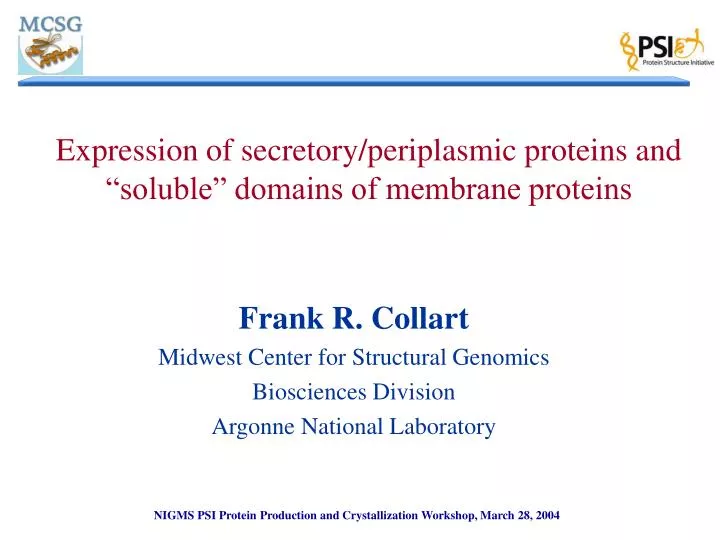 expression of secretory periplasmic proteins and soluble domains of membrane proteins