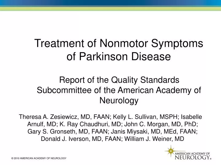 treatment of nonmotor symptoms of parkinson disease