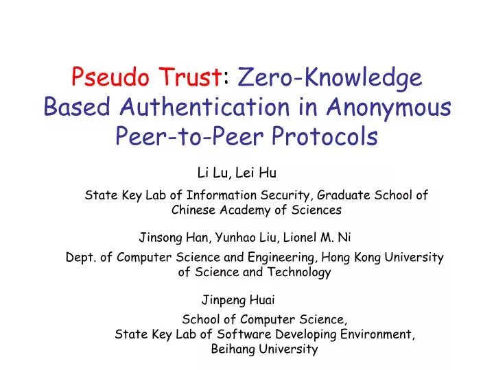pseudo trust zero knowledge based authentication in anonymous peer to peer protocols