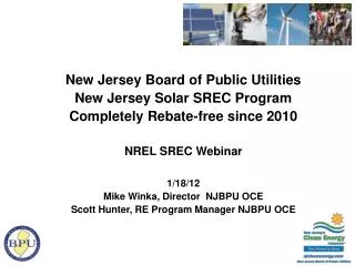 New Jersey Board of Public Utilities New Jersey Solar SREC Program