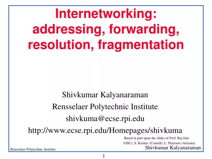 internetworking addressing forwarding resolution fragmentation