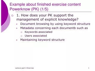Example about finished exercise content Powerknow (PK) (1/5)
