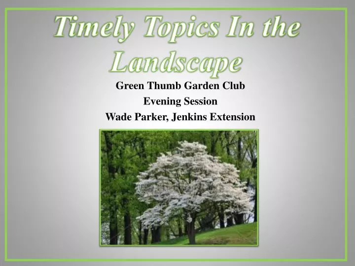timely topics in the landscape