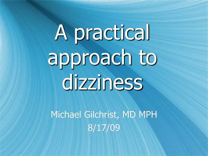 a practical approach to dizziness
