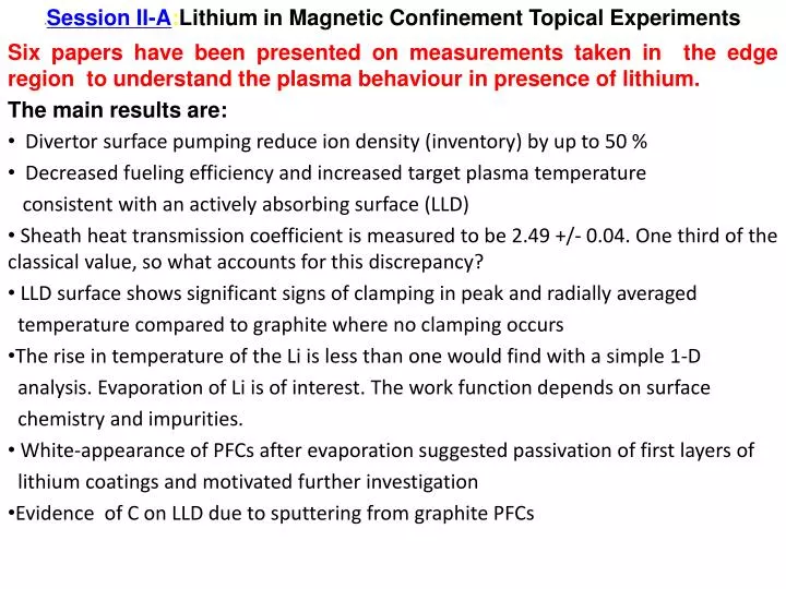 1 session ii a lithium in magnetic confinement topical experiments