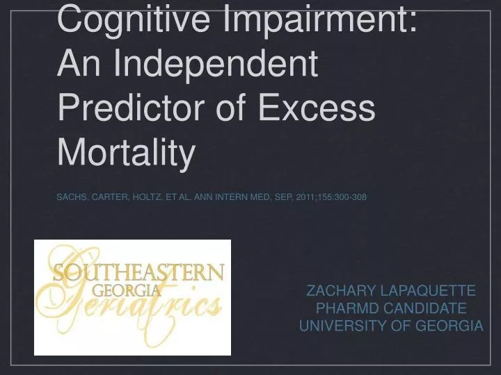 cognitive impairment an independent predictor of excess mortality