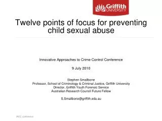 Twelve points of focus for preventing child sexual abuse