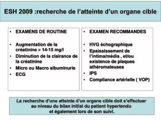 esh 2009 recherche de l atteinte d un organe cible