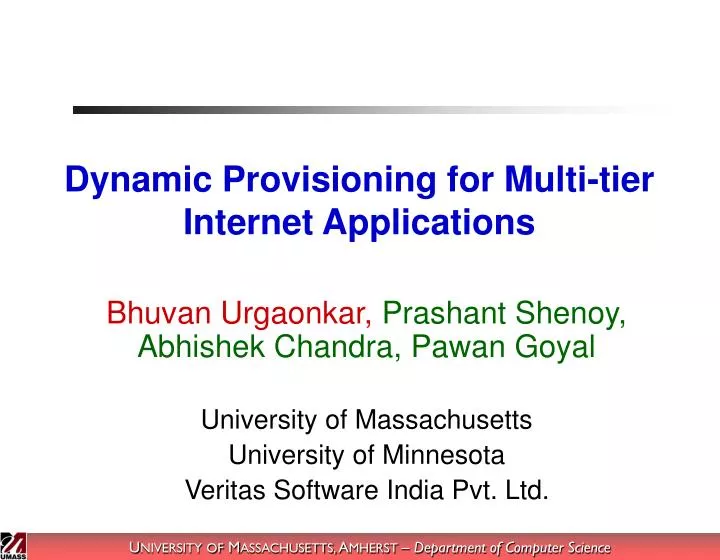 dynamic provisioning for multi tier internet applications