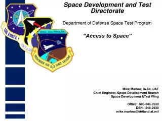 Space Development and Test Directorate Department of Defense Space Test Program