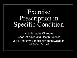 Exercise Prescription in Specific Condition