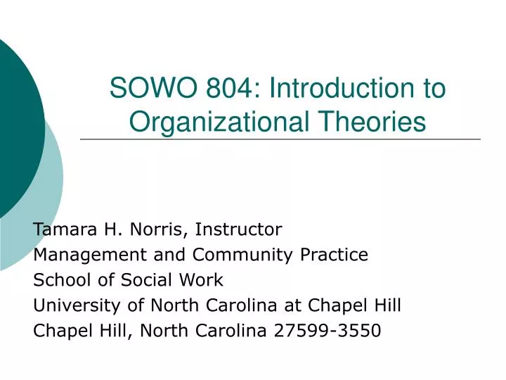 sowo 804 introduction to organizational theories