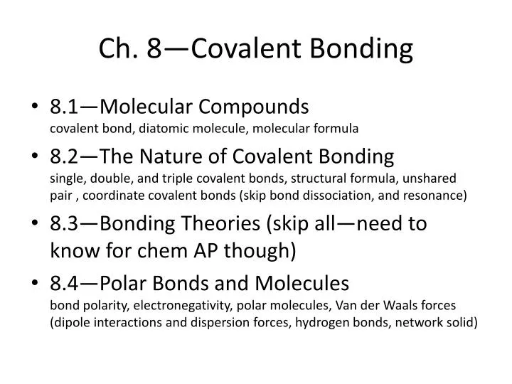 ch 8 covalent bonding