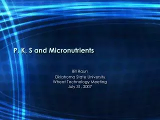 P, K, S and Micronutrients