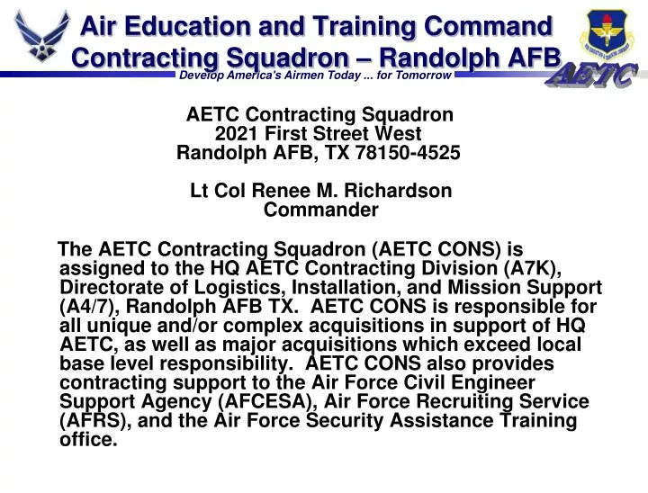 air education and training command contracting squadron randolph afb