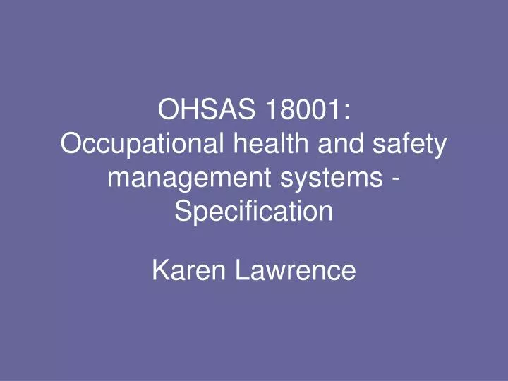 ohsas 18001 occupational health and safety management systems specification