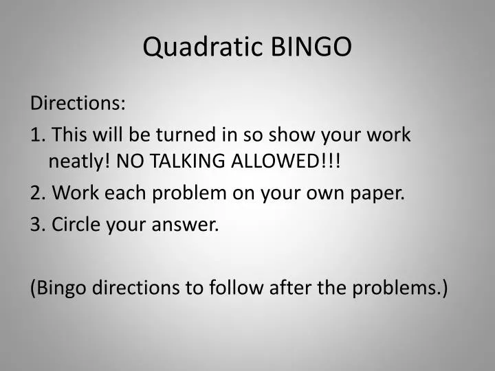 quadratic bingo