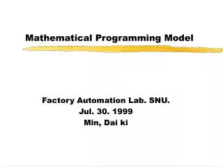 Mathematical Programming Model