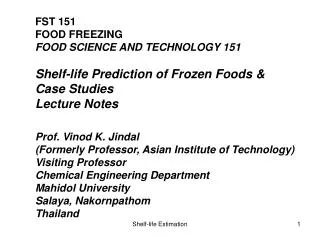 FST 151 FOOD FREEZING FOOD SCIENCE AND TECHNOLOGY 151